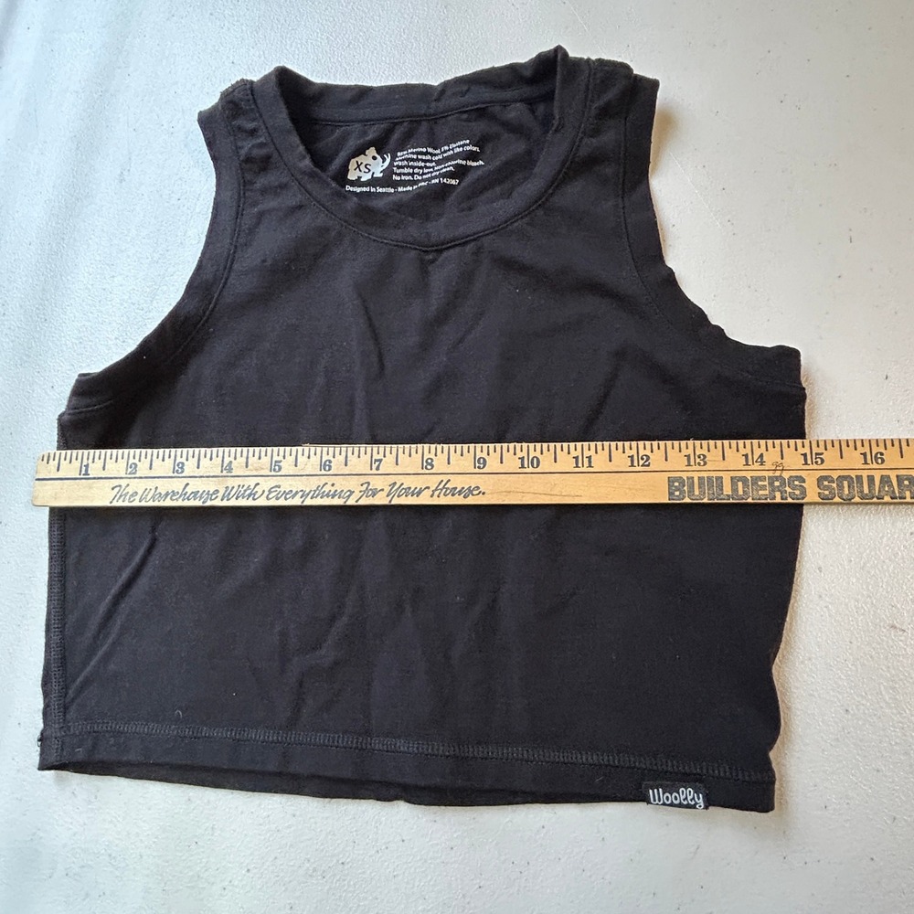 Woolly Clothing Merino Wool Tank Top XS Black Cropped Activewear Base Layer - Picture 5 of 5